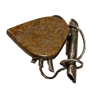 Vtg Sterling Silver Brutalist Dinosaur Bone Jasper? Brooch Steampunk ArtisanPin